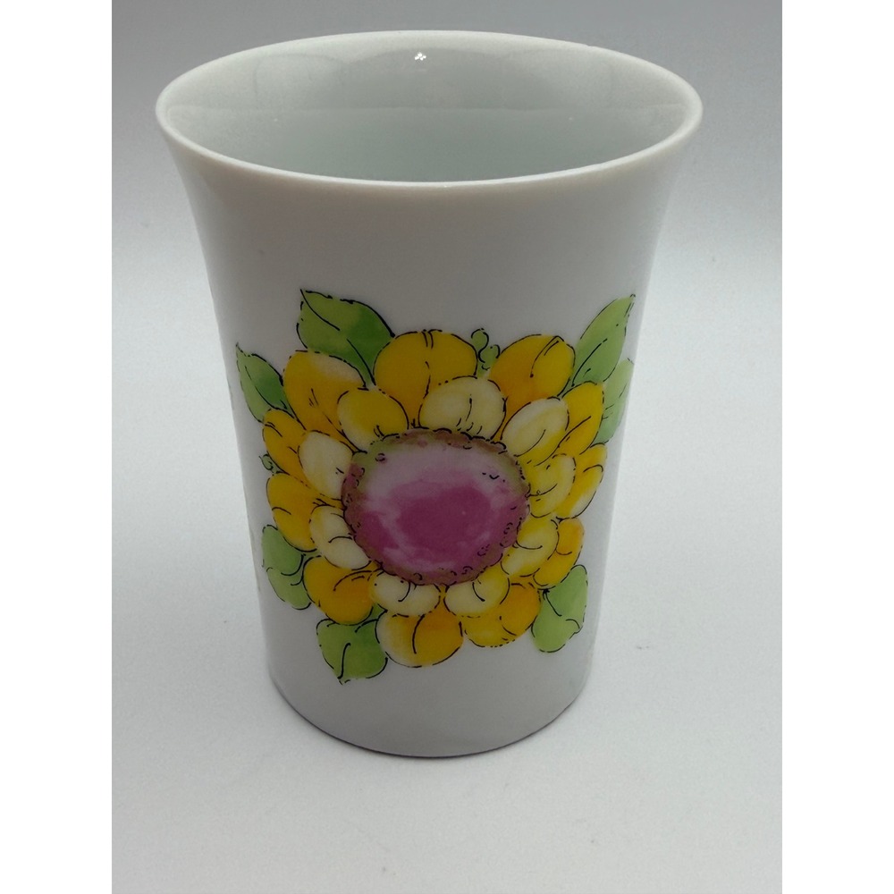 Vintage‎ Irice Japan Porcelain Floral Tumbler Sunflower Bud Vase White F403